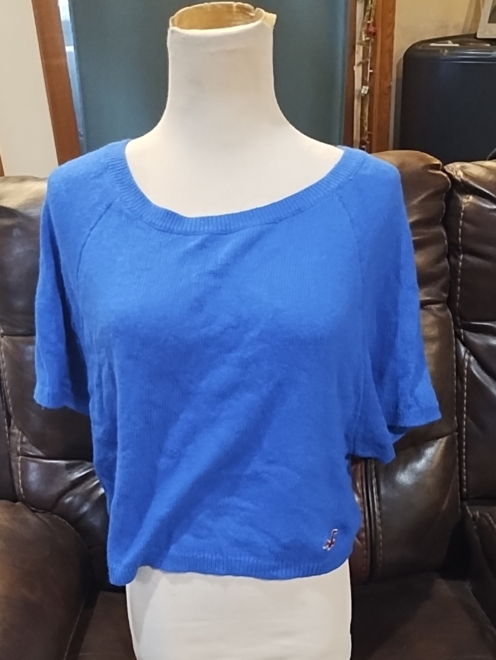 Hollister Royal Blue Cropped Short-Sleeve Knit Top